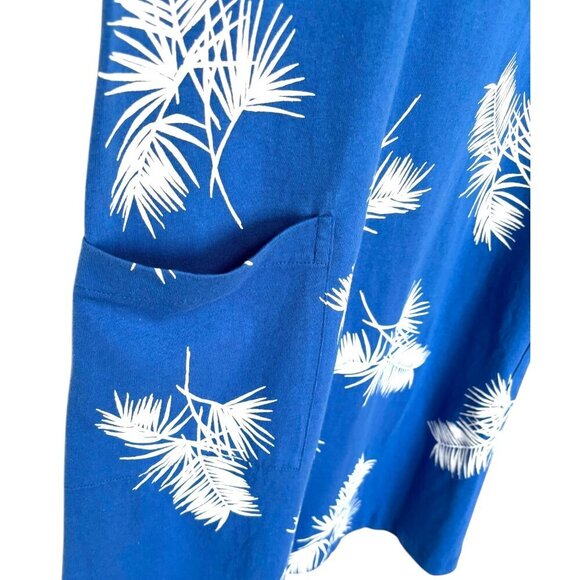 M. MAC Blue Palm Leaf Midi Dress Womens 2X Short Sleeve Cotton USA NWOT - Picture 3 of 6